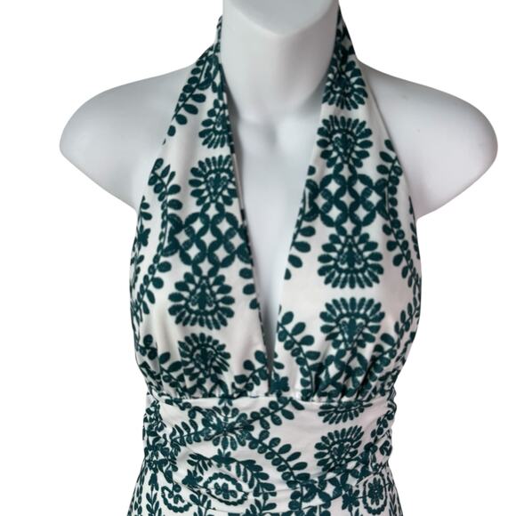 Boho Backless Halter Romper Sz Small White Green Floral Print Ruffle Resort READ - Picture 2 of 16